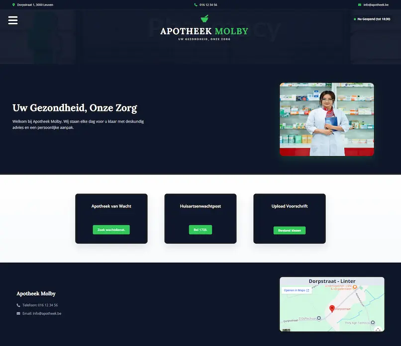 Apotheek Molby: ontwerp van de website op smartphone en desktop
