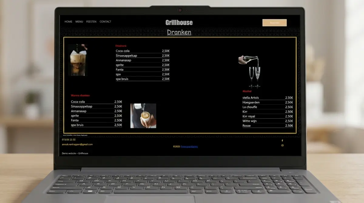 Website van restaurant Grillhouse, ontworpen door Vantrappen Digital