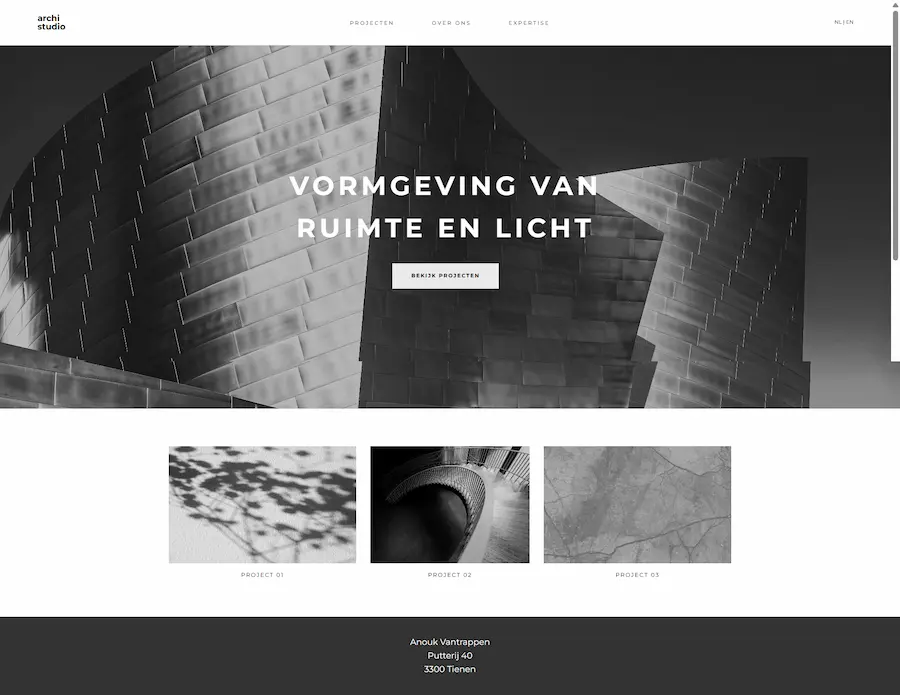 Archi Studio: website-interface met architecturale projectdetails